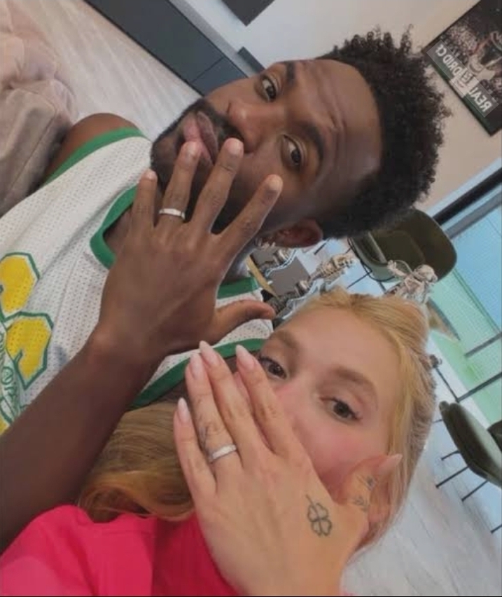 Vinicius Jr and Virginia Fonseca showing off their matching rings after one year together